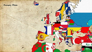 Europe map wallpaper, map, Europe, old map, flag
