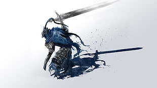 person holding sword character abstract wallpaper