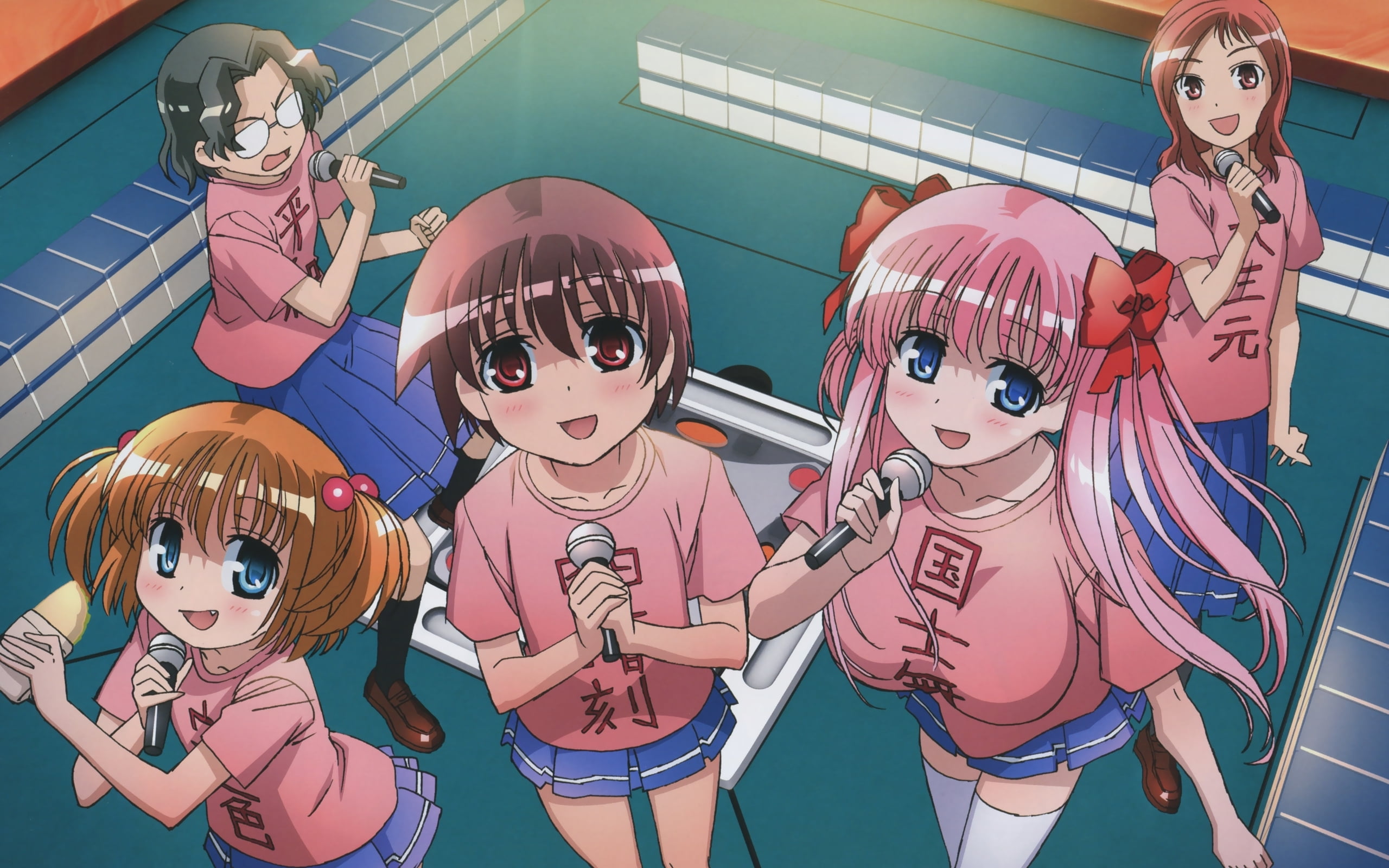 Five pink dressed girl anime characters singing HD wallpaper | Wallpaper  Flare