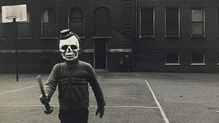 men's button-up knit jacket, skull