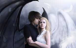 male black demon and female white angel illustration