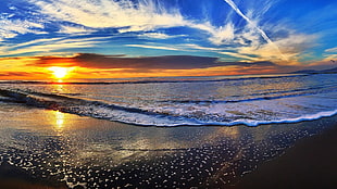 body of water, beach,  dawn, dusk, landscape HD wallpaper