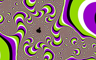 purple, green, and white optical illusion wallpaper, optical illusion, fractal, psychedelic, artwork