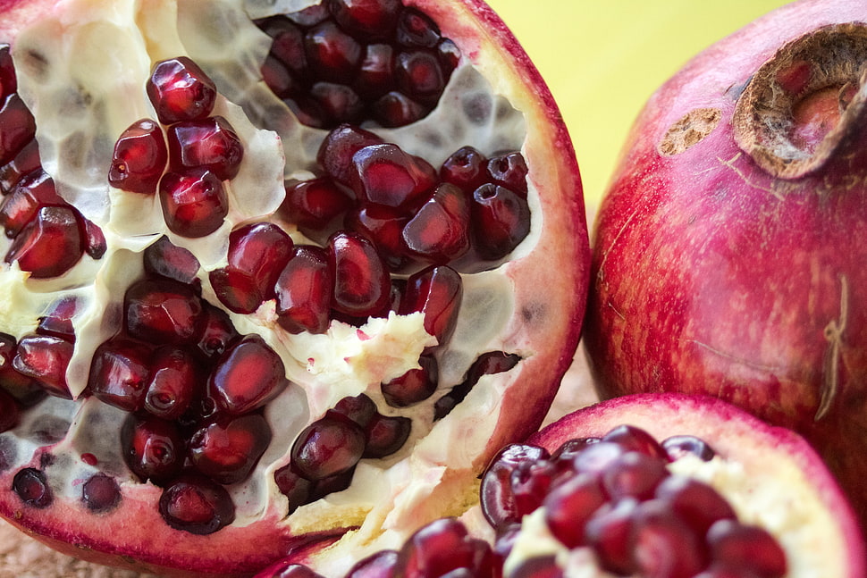 three red pomegranates, Garnet, Berries, Fruit HD wallpaper