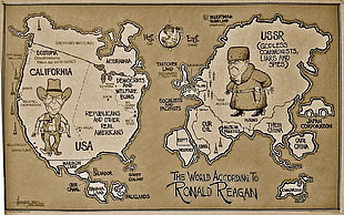 Ronald Reagan map, politics, caricature, humor, world map