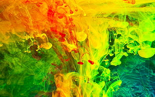 yellow, green, and red abstract painting