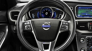 black and gray Hyundai car steering wheel, car, Volvo V40