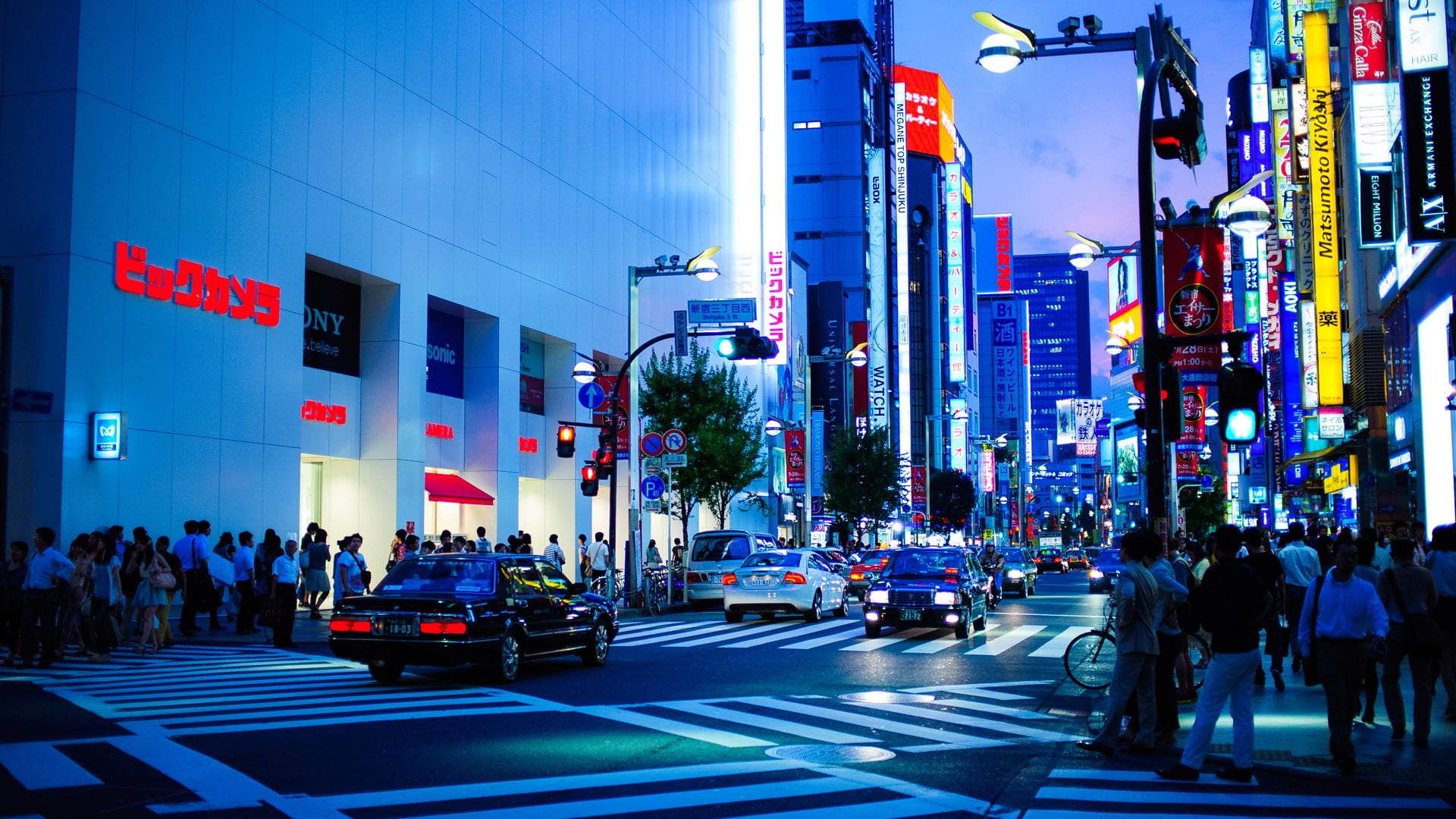 several black and white cars, street, lights, Japan, Tokyo