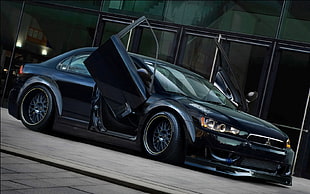 black sedan, car, Mitsubishi Lancer Evo X, Mitsubishi Lancer Evolution X HD wallpaper