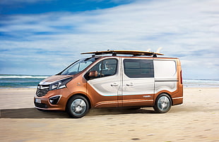 brown and gray van on seashore HD wallpaper
