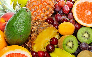 variety of friuits, fruit, grapes, orange, food