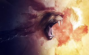 Tiger illustration, digital art, lion, fantasy art HD wallpaper