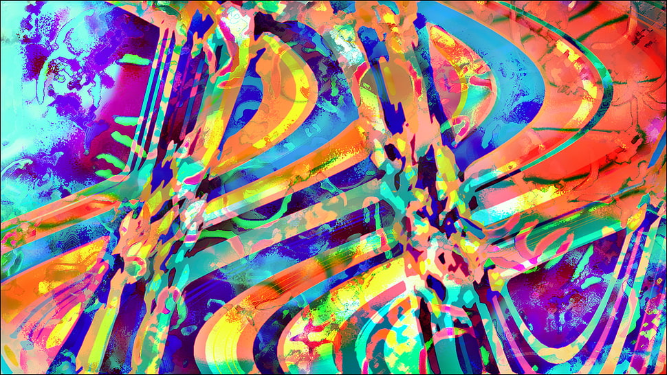 orange,blue and purple abstract painting, abstract, LSD, trippy, brightness HD wallpaper