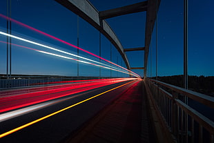 concrete bridge, Bridge, Light, Night