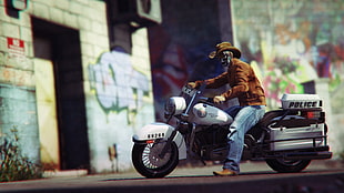white touring motorcycle, Grand Theft Auto V, Grand Theft Auto Online, Rockstar Games, town