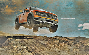 orange Ford single cab pickup truck, car, vehicle, racing HD wallpaper