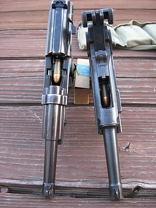 gray pistols, gun, pistol, Luger P08, Walther P38