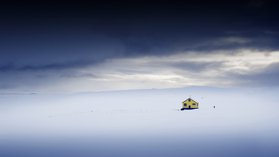 house at the snowfield, snow, landscape, sky, house HD wallpaper
