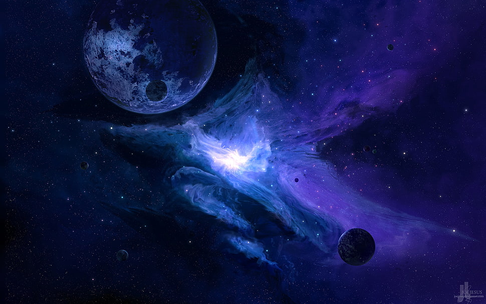 purple cosmic wallpaper, space, render, planet, Moon HD wallpaper