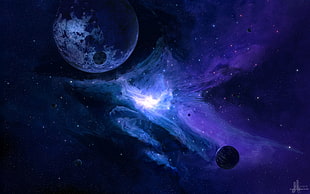 purple cosmic wallpaper, space, render, planet, Moon HD wallpaper