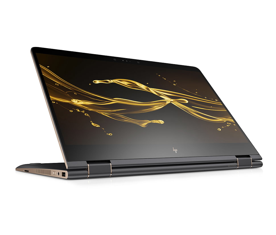 black laptop computer, HP Spectre x360 15, CES 2018, 4k HD wallpaper