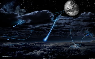 moon digital wallpaper, digital art, clouds, night, Moon