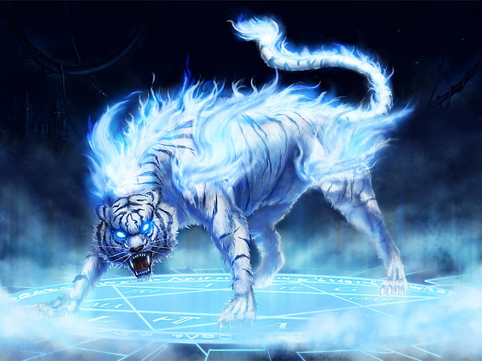 white tiger illustration HD wallpaper