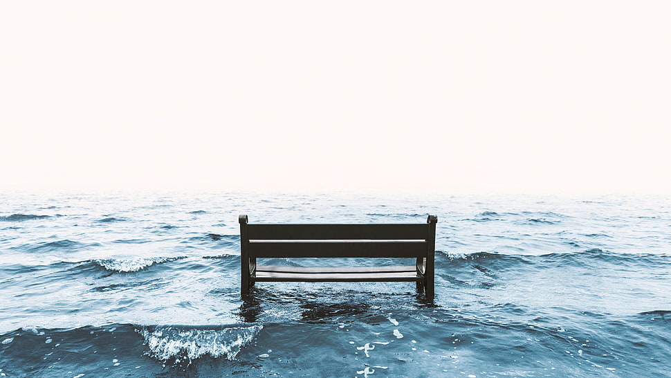 brown wooden bench, Bench, Sea, Surf HD wallpaper