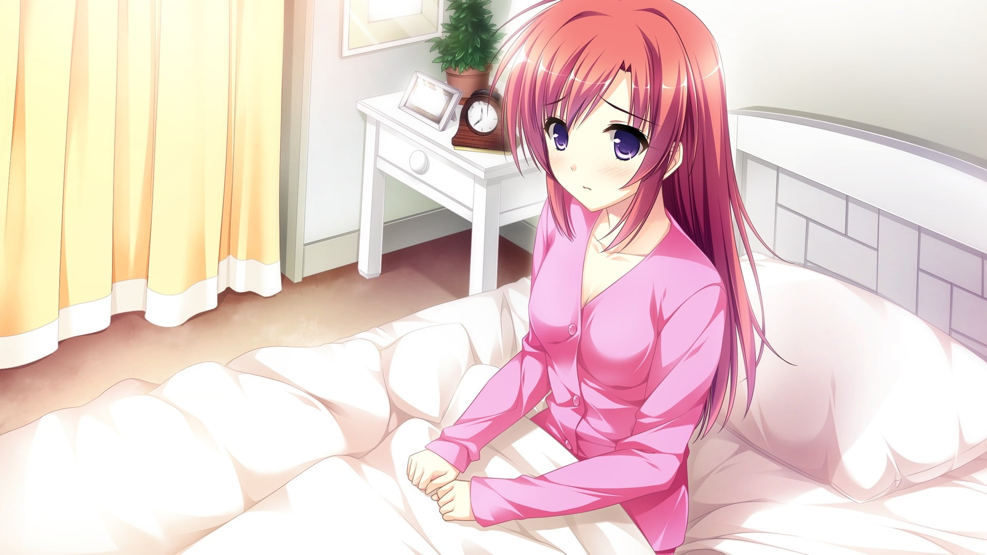 Woman Anime Character Lying Sitting On Bed Hd Wallpaper Wallpaper Flare