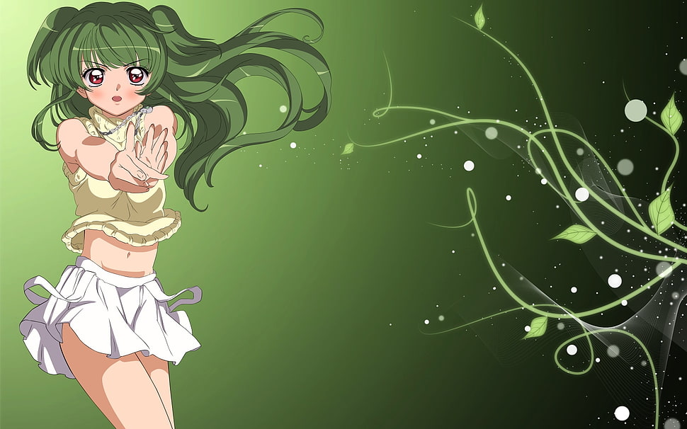 green haired female anime character wallpaper HD wallpaper