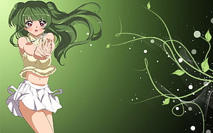 green haired female anime character wallpaper