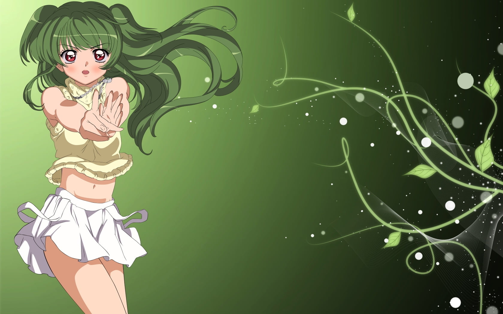 green haired female anime character wallpaper