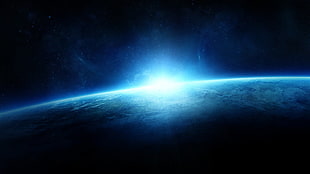 photo of Earth from outer space wallpaper, space art, glowing, horizon, space