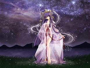 purple haired female anime character wallpaper