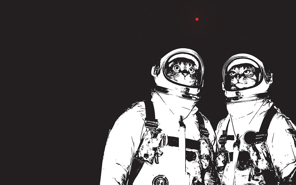 two astronaut cats illustration, cat, astronaut, simple, simple background HD wallpaper