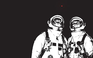 two astronaut cats illustration, cat, astronaut, simple, simple background