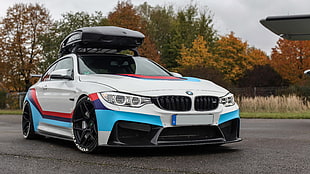 white, red, and teal BMW coupe, BMW M3 , car, BMW
