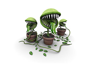 three green carnivorous plants illustration, Piranha Plant, plants, digital art