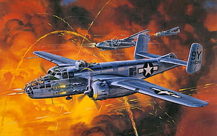 gray fighter plane illustration, World War II, military aircraft, aircraft, Mitchell HD wallpaper