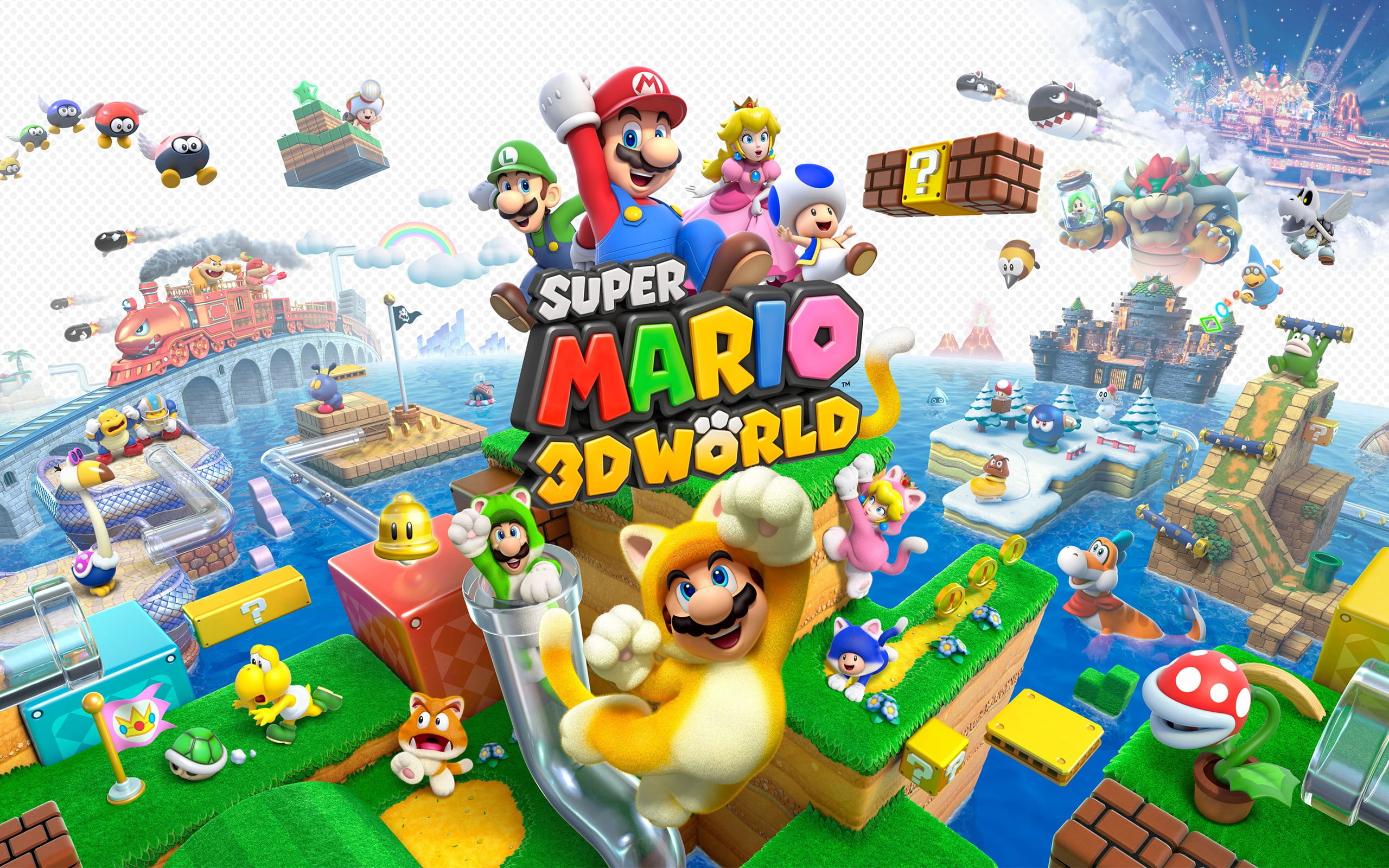 Super Mario 3D World poster, Super Mario Bros., video games, Luigi, Princess Peach