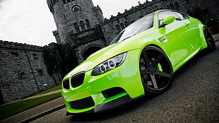 neon green BMW car, BMW, BMW M3 , green cars HD wallpaper