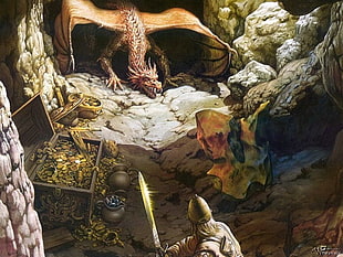 brown dragon animation, dragon, fantasy art HD wallpaper