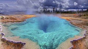 blue hole landmark, water, Yellowstone National Park, nature, landscape HD wallpaper