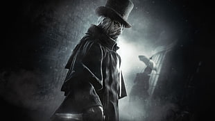 man wearing black top hat with mask \while holding knife wallpaper