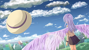 anime character with purple wings graphic art HD wallpaper
