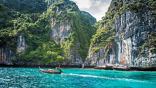 brown boat, Thailand, Phi Phi Islands, boat
