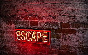 Escape signage, wall, lights, neon