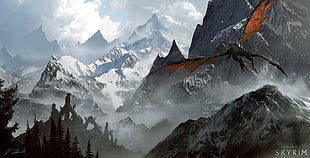 dragon wallpaper, fantasy art, The Elder Scrolls V: Skyrim, video games, dragon
