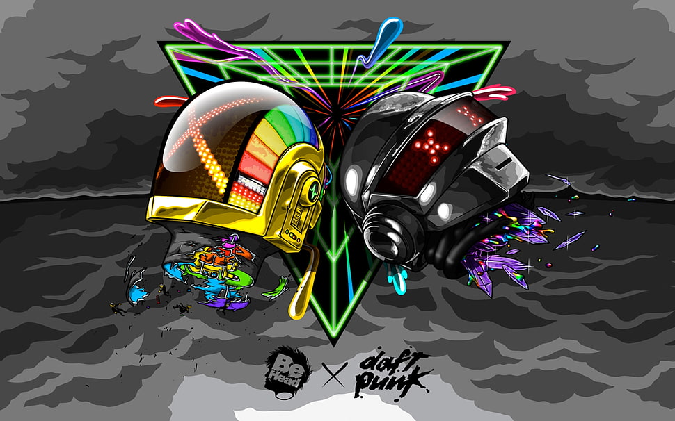two robot helmets graphic photo artwork HD wallpaper