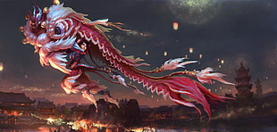 red dragon painting, fantasy art, dragon